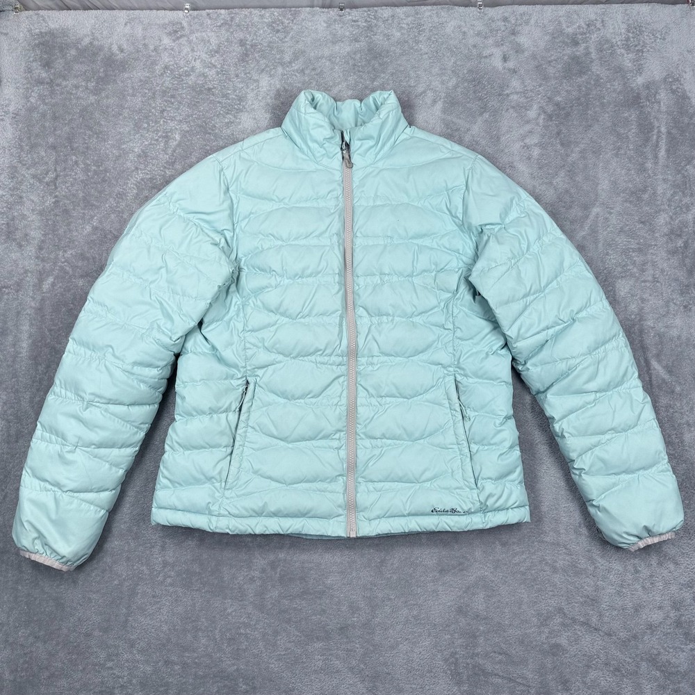 Eddie Bauer Down Puffer Jacket Womens Large‎ Blue Full Zip Quilted Winter Coat